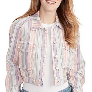 New ELLA MOSS Rainbow Stripe Crop Denim Jacket